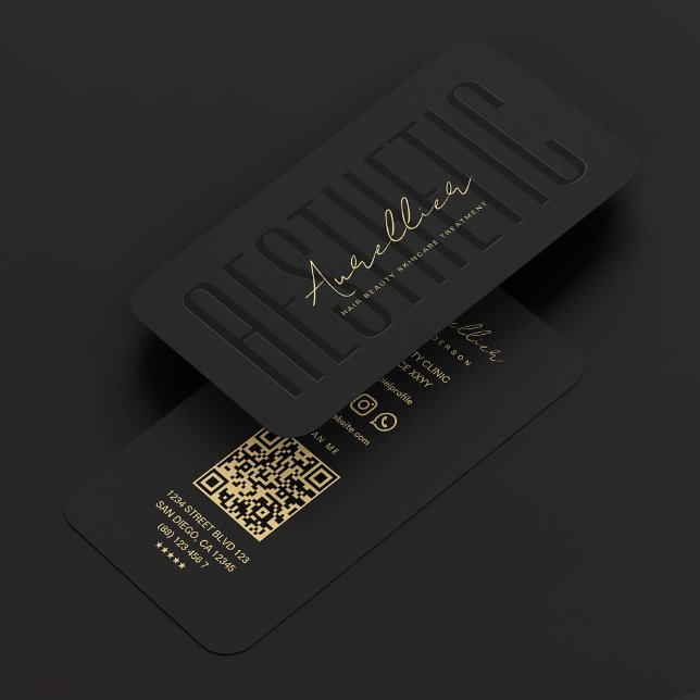 Modern Aesthetician Cosmetologist Black Aesthetic Business Card (Modern Esthetician Black Gold Beautician Business Card
)