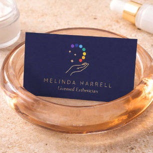 Modern Aesthetician Skincare Healing Hand Dark Blu Business Card