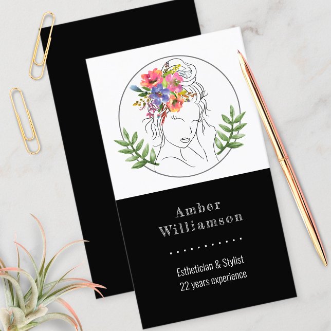 Modern Aesthetician Stylist Spa Elegant Chic Flora Business Card (Creator Uploaded)