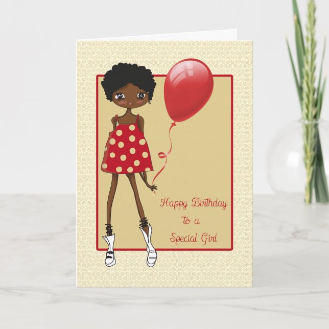 Modern African American Girl, Birthday Card (Front)