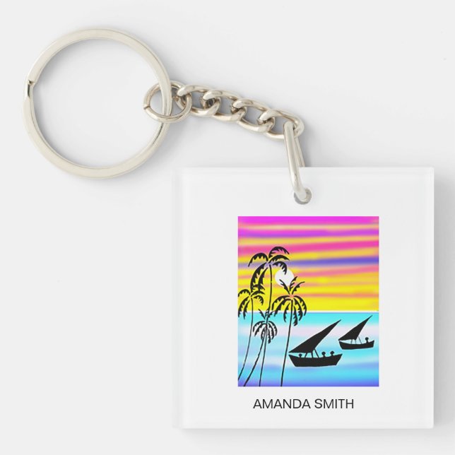 Modern African Art Awesome Beach Coastal Sailing Key Ring (Front)