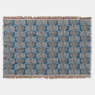 Modern African Elephant Head Geometric Blue Throw Blanket