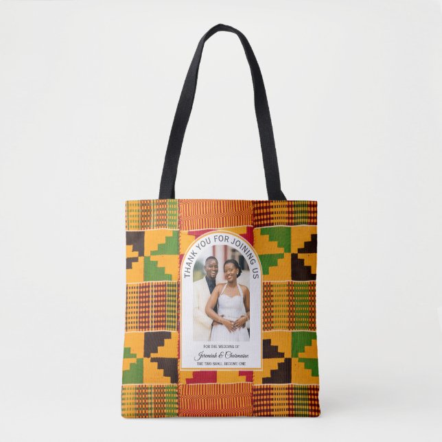Modern African Ghana Kente WEDDING Guest Favor Tote Bag (Front)