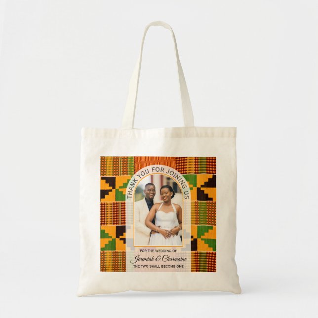 Modern African Ghana Kente WEDDING Guest Favor Tote Bag (Front)