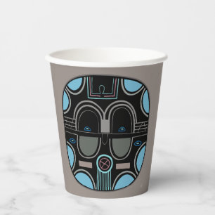 Modern African Tribal Mask in Grey Blue Black Paper Cups