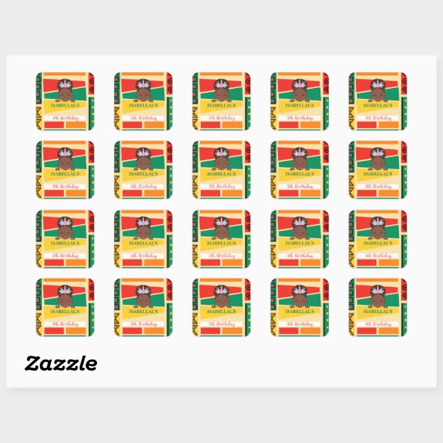 Modern afro African american girls Birthday party Square Sticker (Sheet)