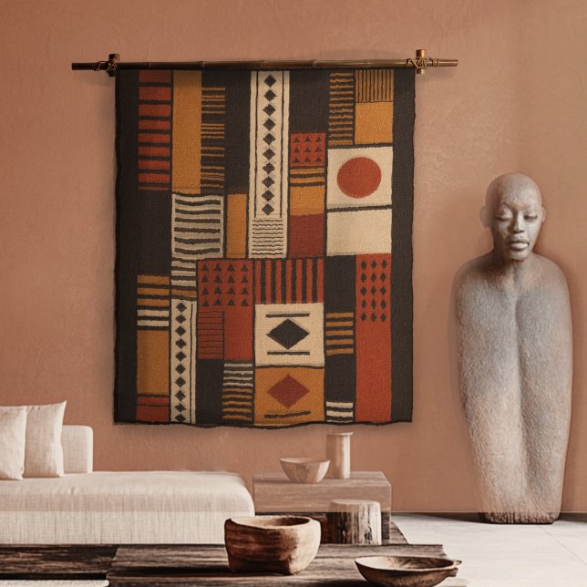 Modern Afrocentric Silhouette Terracotta Boho  Tapestry (Creator Uploaded)