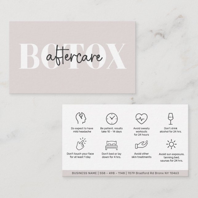 Modern Aftercare Botox Instructions Business Card (Front/Back)
