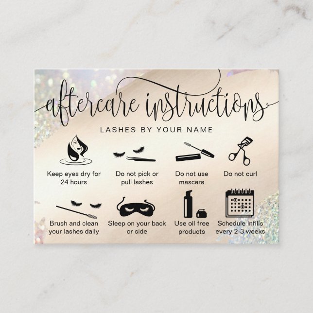 Modern  aftercare card eyelash extensions icons (Front)
