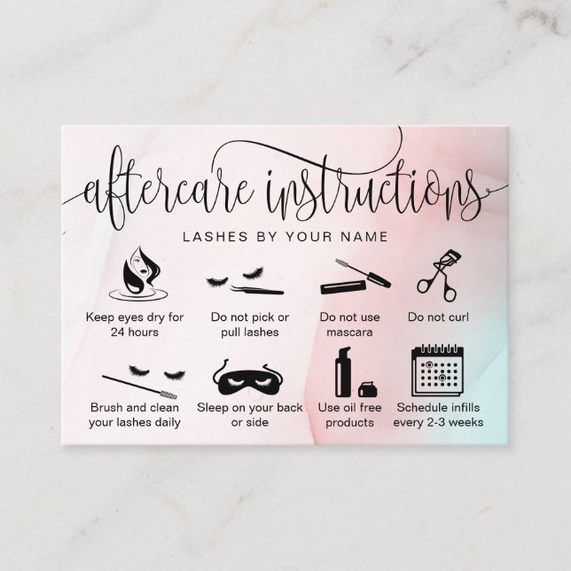 Modern aftercare card eyelash extensions icons (Front)