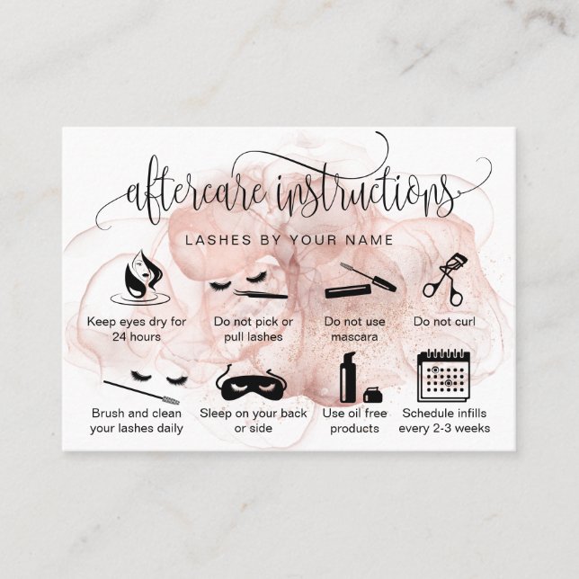Modern aftercare card eyelash extensions icons (Front)