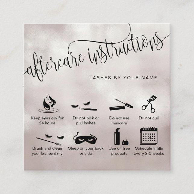 Modern aftercare card eyelash extensions icons (Front)