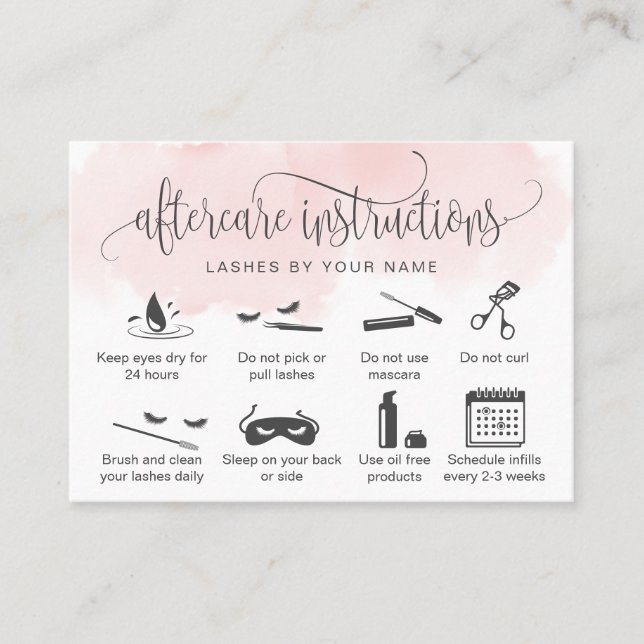 Modern aftercare card eyelash extensions icons (Front)