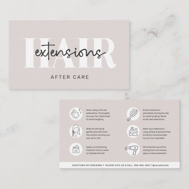 Modern Aftercare Hair Instructions Business Card (Front/Back)