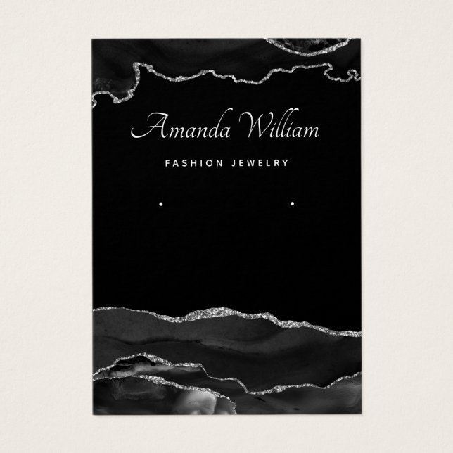 Modern Agate Black and silver earring display card (Front)