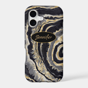 Modern Agate Black & Gold Crystal Personalise