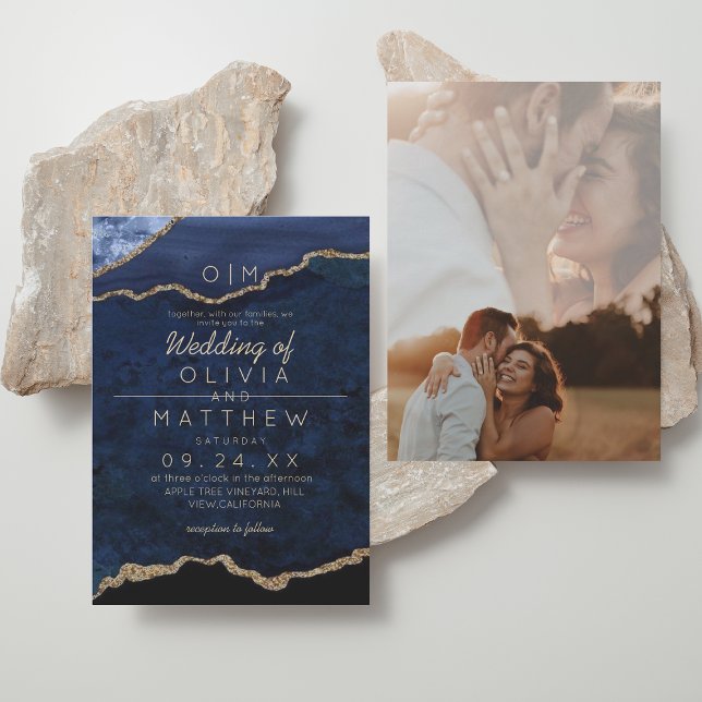 Modern Agate Blue Wedding   Invitation (Creator Uploaded)