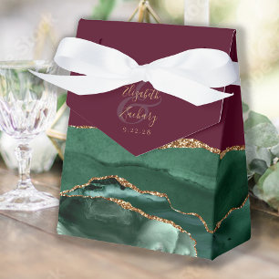 Modern Agate Emerald Green Gold Burgundy Red Favour Box