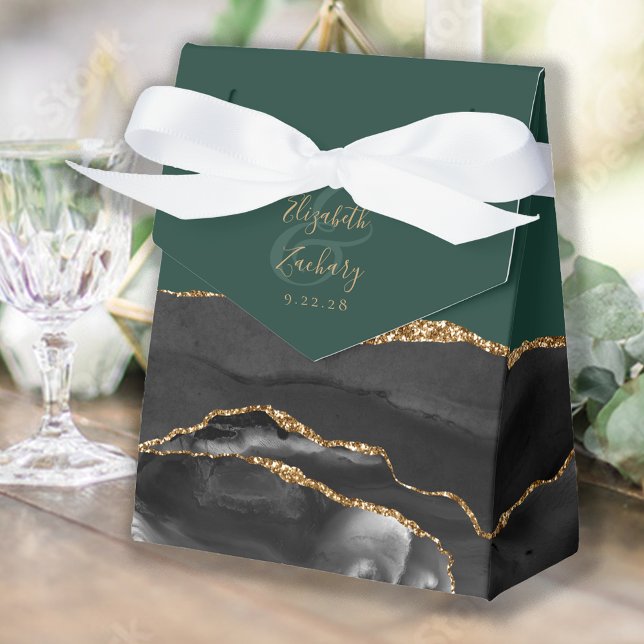 Modern Agate Geode Black Gold Emerald Green Favour Box (Creator Uploaded)