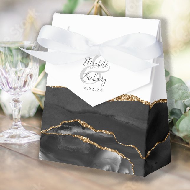 Modern Agate Geode Black Gold Favour Box (Creator Uploaded)