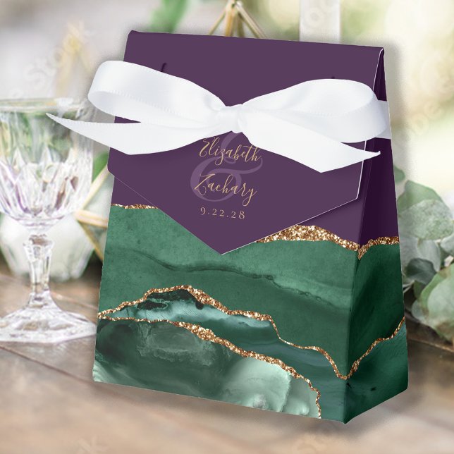 Modern Agate Geode Emerald Green Gold Purple Favour Box (Creator Uploaded)