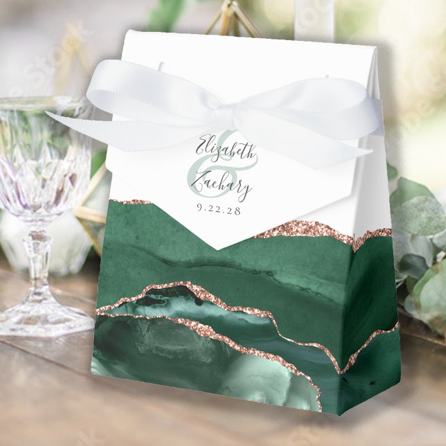 Modern Agate Geode Emerald Green Rose Gold Favour Box (Creator Uploaded)