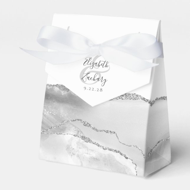 Modern Agate Geode Grey Silver Favour Box (Front Side)