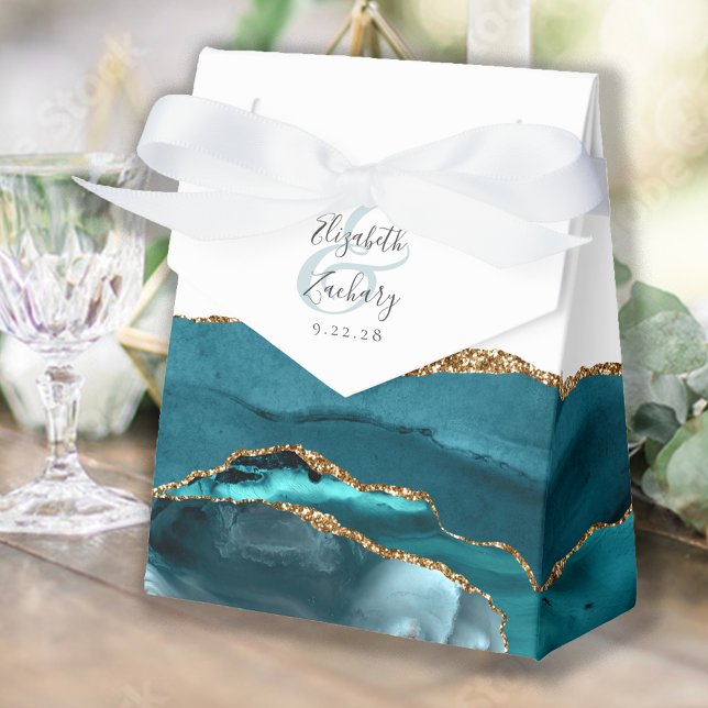Modern Agate Geode Teal Blue Gold Favour Box (Creator Uploaded)
