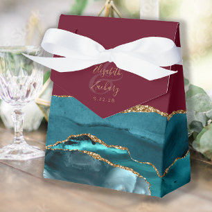 Modern Agate Geode Teal Gold Burgundy Favour Box