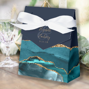 Modern Agate Geode Teal Gold Navy Blue Favour Box