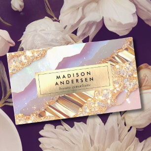 Modern Agate Glitter Gold Glam Business Card