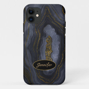 Modern Agate Grey & Gold Crystal Personalise Case-Mate iPhone Case