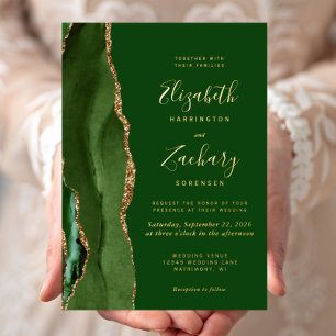 Modern Agate Hunter Green Gold Wedding