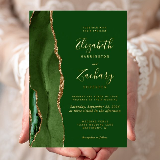 Modern Agate Hunter Green Gold Wedding (Creator Uploaded)