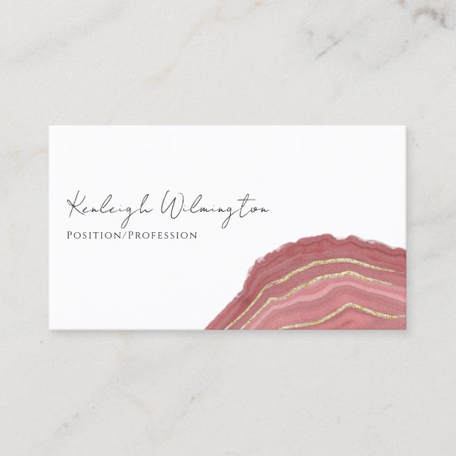 Modern Agate Marble Rust Red Gold Glitter Geode Business Card (Front)