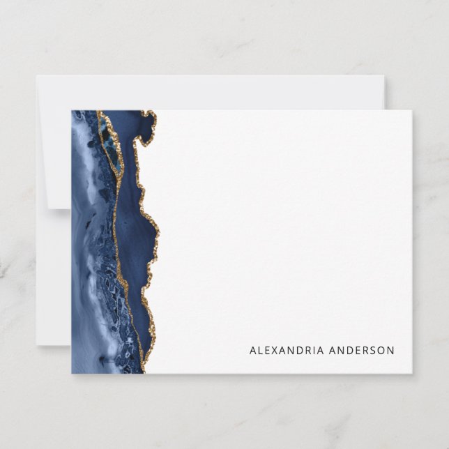 Modern Agate Navy Blue Gold Glitter Marble Geode Card (Front)