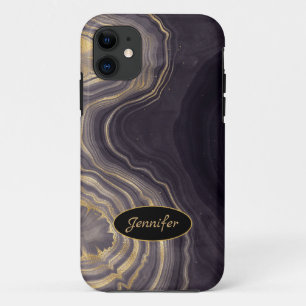 Modern Agate Purple & Gold Crystal Personalise Case-Mate iPhone Case