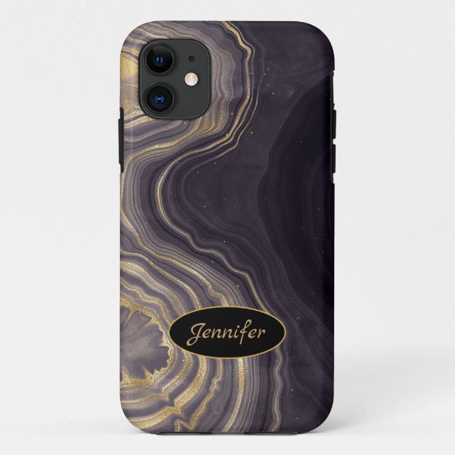 Modern Agate Purple & Gold Crystal Personalise Case-Mate iPhone Case (Back)