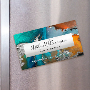 Modern agate watercolor silver turquoise stylist magnetic business card