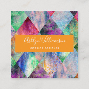 Modern agate watercolor turquoise orange  square business card