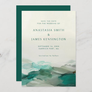 Modern Alcohol Ink Green Abstract Wedding Save The Date