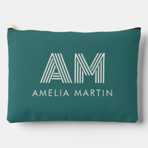 Modern Alexandrite Teal Geometric Monogram Accessory Pouch