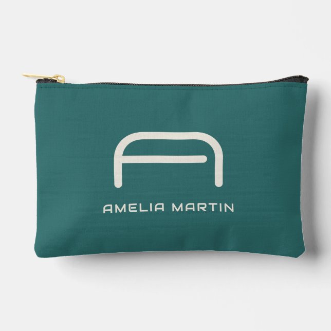 Modern Alexandrite Teal Geometric Monogram Accessory Pouch (Front)