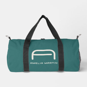 Modern Alexandrite Teal Geometric Monogram Duffle Bag