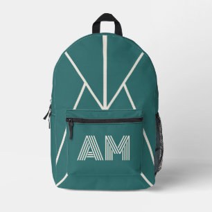 Modern Alexandrite Teal Geometric Monogram Printed Backpack