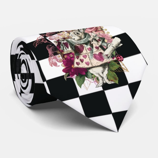 Modern Alice in Wonderland Rabbit Black and White Tie (Rolled)