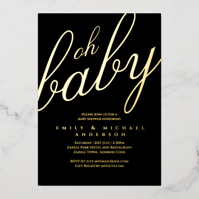 Modern All-in-1 GOLD FOIL Black BABY SHOWER  (Front)