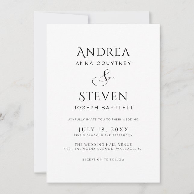Modern All in One Black and White Wedding  Invitation (Front)
