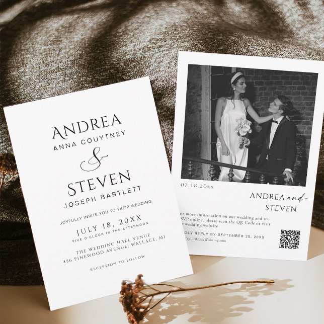 Modern All in One Black and White Wedding  Invitation (Creator Uploaded)