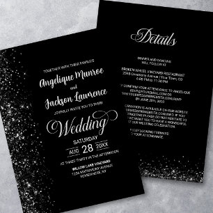 Modern All In One Black Glitter Wedding Invitation